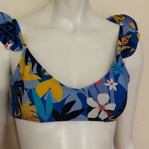 No Boundaries Blue Floral Swim Top with Yellow Accents